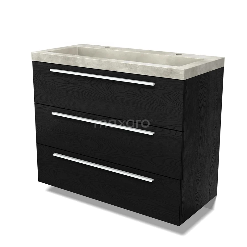 Modulo Vanity units with basin | 100 cm Black oak Flat front Concrete 3 drawers BMW19-02648