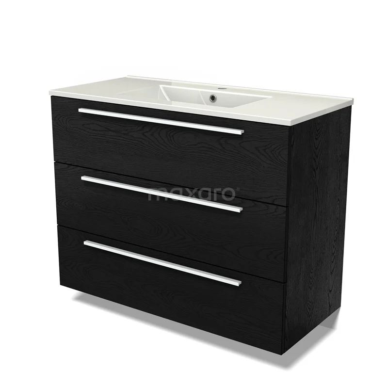 Modulo Vanity units with basin | 100 cm Black oak Flat front Ceramic 3 drawers BMW19-02650
