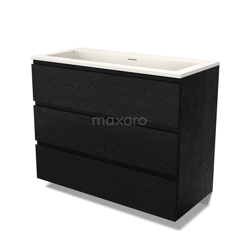 Modulo Vanity units with basin | 100 cm Black oak Handle-less front Solid surface 3 drawers BMW19-02662