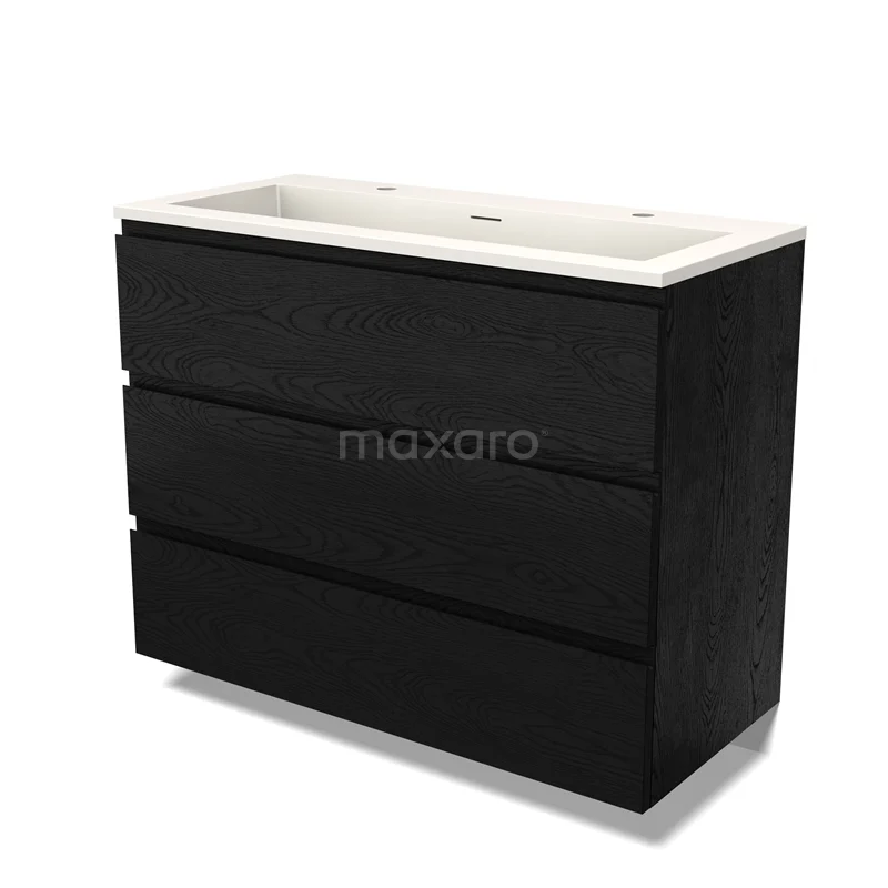 Modulo Vanity units with basin | 100 cm Black oak Handle-less front Solid surface 3 drawers BMW19-02663