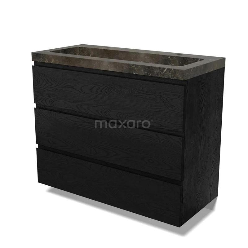 Modulo Vanity units with basin | 100 cm Black oak Handle-less front Natural stone 3 drawers BMW19-02664