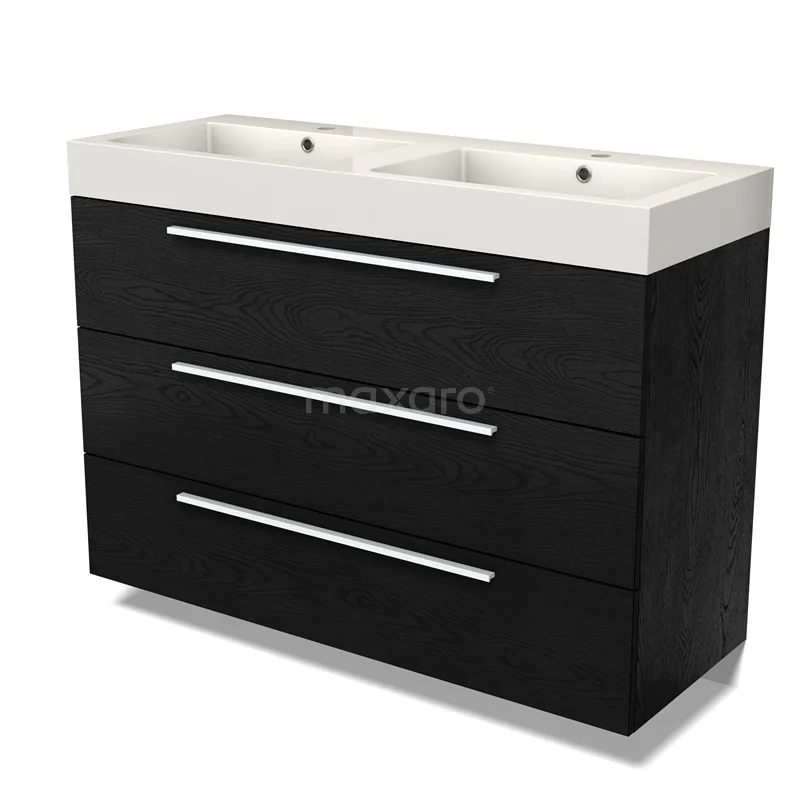 Modulo Vanity units with basin | 120 cm Black oak Flat front Mineral marble 3 drawers BMW19-02719