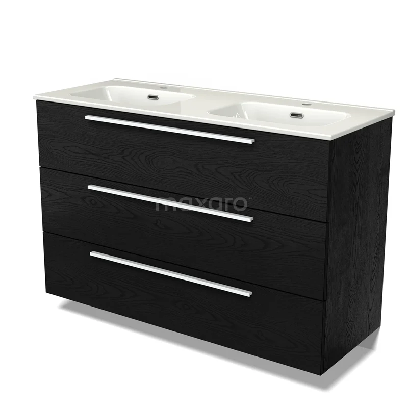 Modulo Vanity units with basin | 120 cm Black oak Flat front Ceramic 3 drawers BMW19-02720