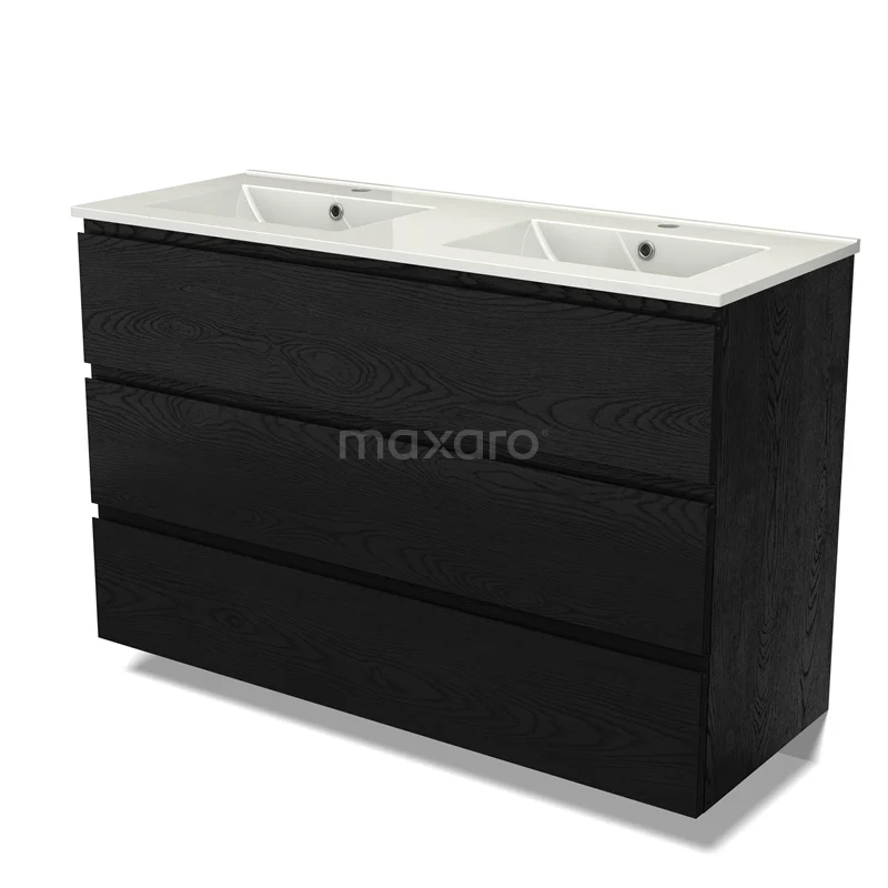 Modulo Vanity units with basin | 120 cm Black oak Handle-less front Ceramic 3 drawers BMW19-02732