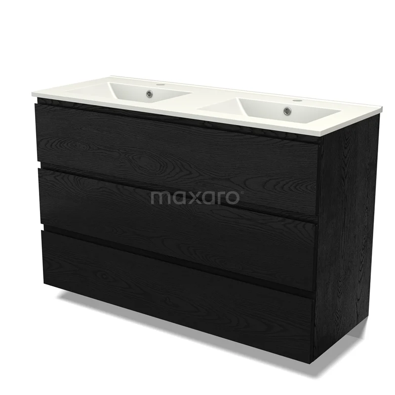 Modulo Vanity units with basin | 120 cm Black oak Handle-less front Ceramic 3 drawers BMW19-02733