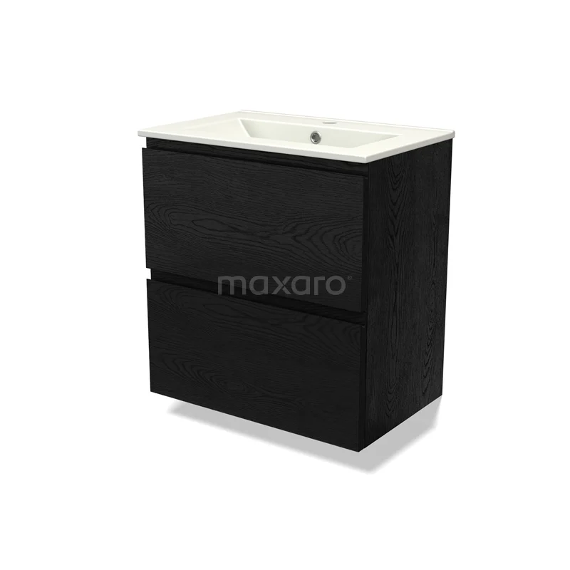 Modulo Slim Vanity units with basin | 60 cm Black oak Handle-less front Ceramic 2 Stacked drawers BMW37-00854