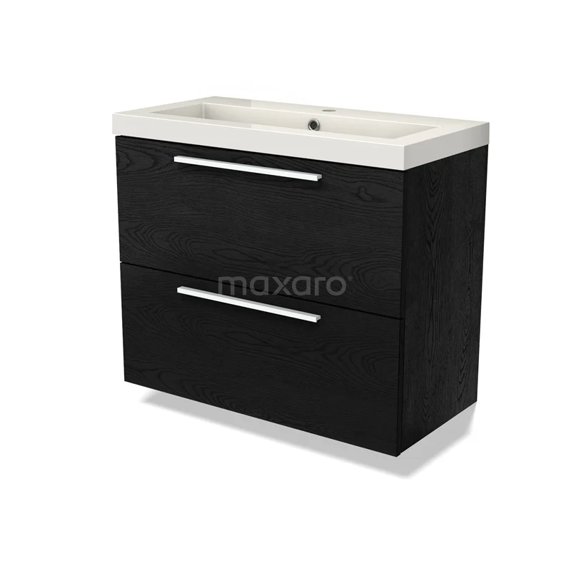 Modulo Slim Vanity units with basin | 80 cm Black oak Flat front Mineral marble 2 Stacked drawers BMW37-00855