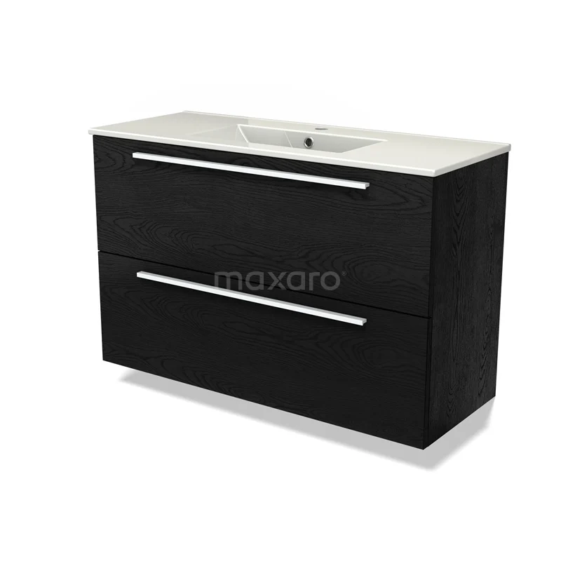 Modulo Slim Vanity units with basin | 100 cm Black oak Flat front Ceramic 2 Stacked drawers BMW37-00867