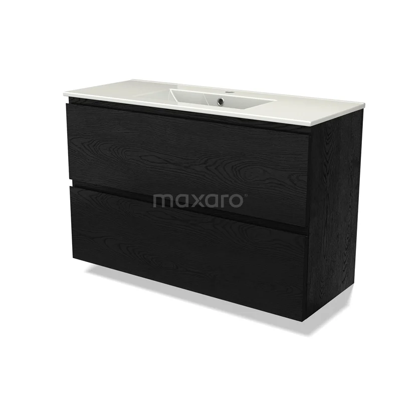 Modulo Slim Vanity units with basin | 100 cm Black oak Handle-less front Ceramic 2 Stacked drawers BMW37-00871