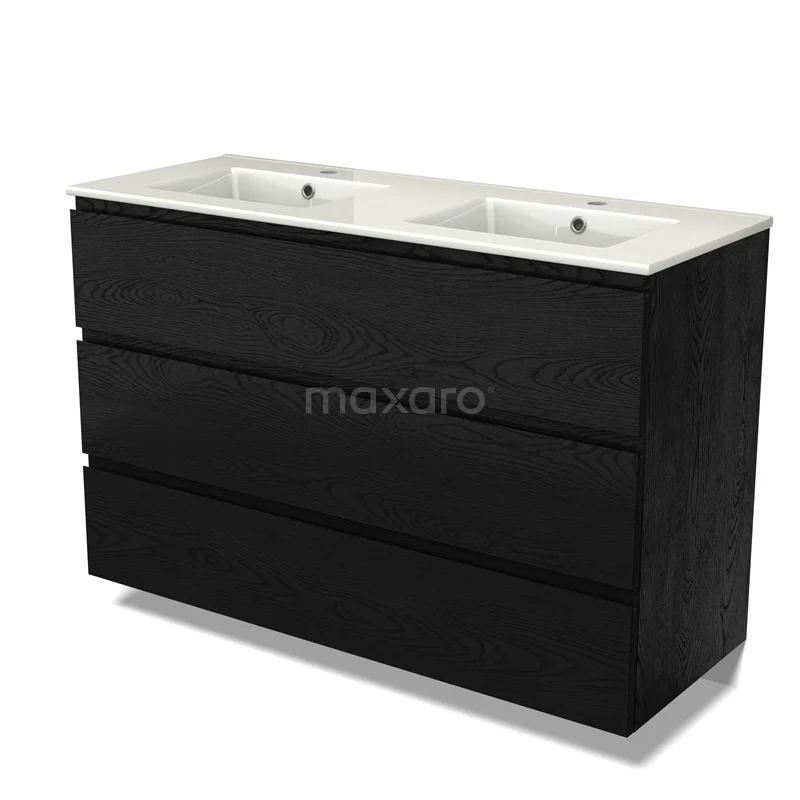 Modulo Vanity units with basin | 120 cm Black oak Handle-less front Ceramic 3 drawers BMW19-02721