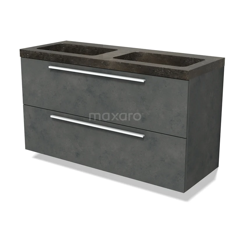 Modulo Vanity units with basin | 120 cm Dark grey concrete Flat front Natural stone 2 Stacked drawers BMW17-04924