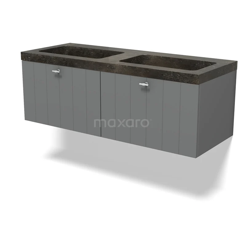 Modulo Vanity units with basin | 120 cm Mid grey Slat front Natural stone 2 Side-by-side drawers BMW12-01124