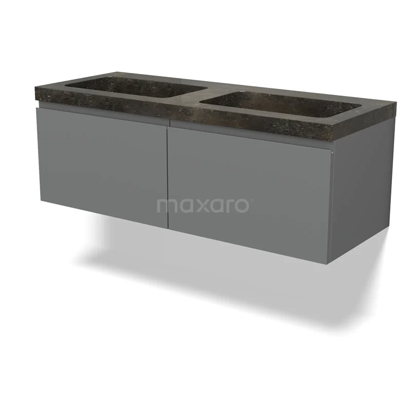 Modulo Vanity units with basin | 120 cm Mid grey Handle-less front Natural stone 2 Side-by-side drawers BMW12-01125