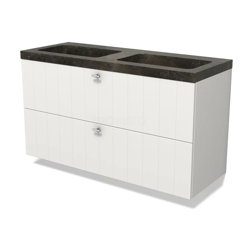 Modulo Vanity units with basin | 120 cm Matte white Slat front Natural stone 2 Stacked drawers BMW17-04929