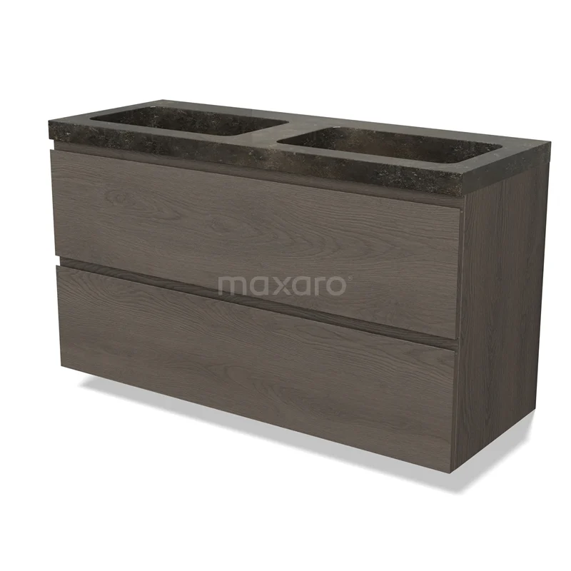 Modulo Vanity units with basin | 120 cm Dark brown oak Handle-less front Natural stone 2 Stacked drawers BMW17-04940