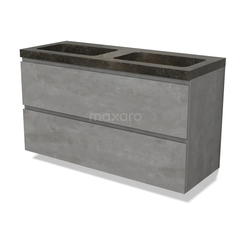 Modulo Vanity units with basin | 120 cm Light grey concrete Handle-less front Natural stone 2 Stacked drawers BMW17-04949