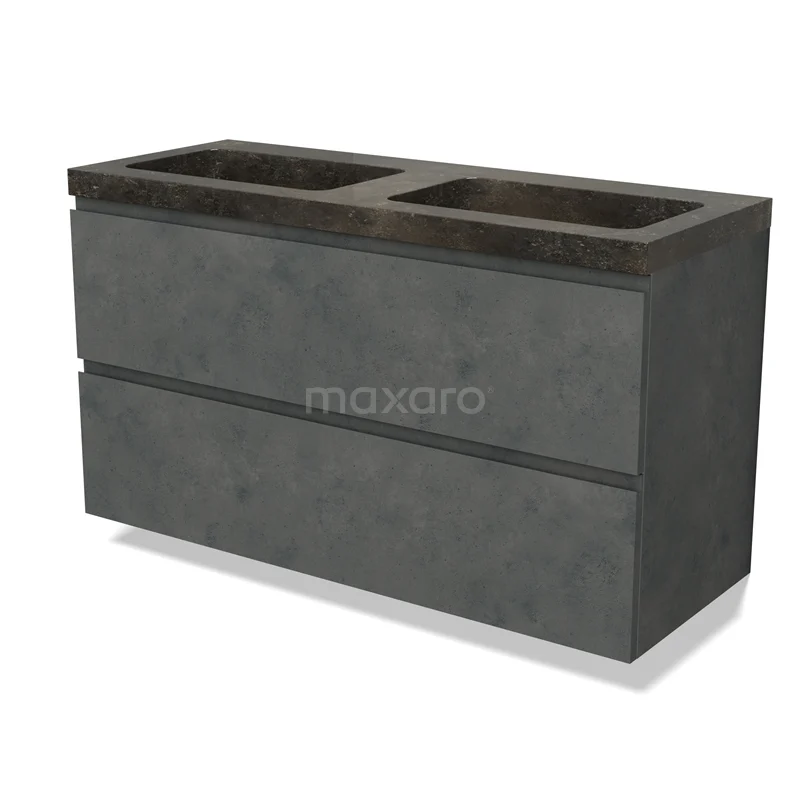 Modulo Vanity units with basin | 120 cm Dark grey concrete Handle-less front Natural stone 2 Stacked drawers BMW17-04950
