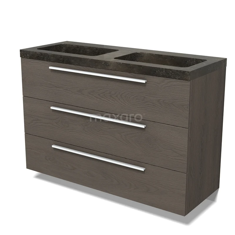 Modulo Vanity units with basin | 120 cm Dark brown oak Handle-less front Natural stone 3 drawers BMW19-02859