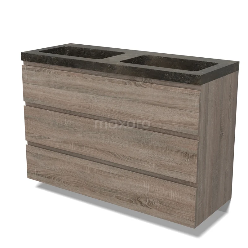 Modulo Vanity units with basin | 120 cm Oak Handle-less front Natural stone 3 drawers BMW19-02861