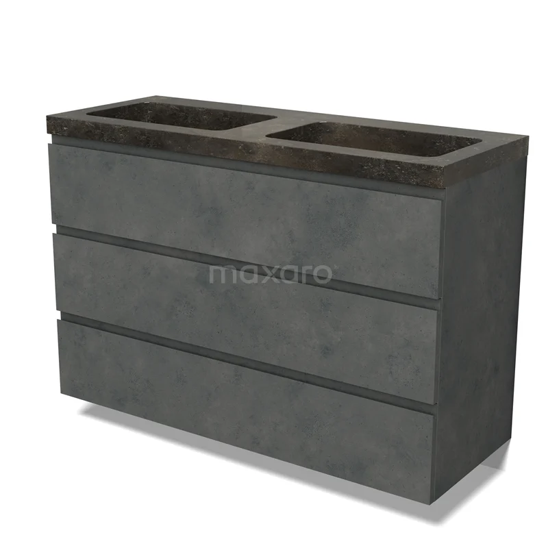 Modulo Vanity units with basin | 120 cm Dark grey concrete Handle-less front Natural stone 3 drawers BMW19-02863
