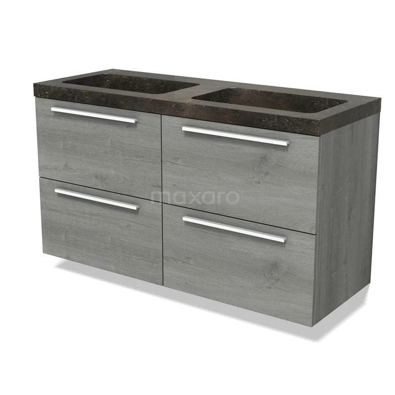Modulo Vanity units with basin | 120 cm Grey oak Flat front Natural stone 4 drawers BMW18-01169