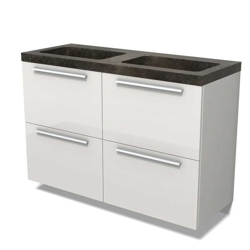 Modulo Vanity units with basin | 120 cm High-gloss white Flat front Natural stone 4 high drawers BMW14-00721