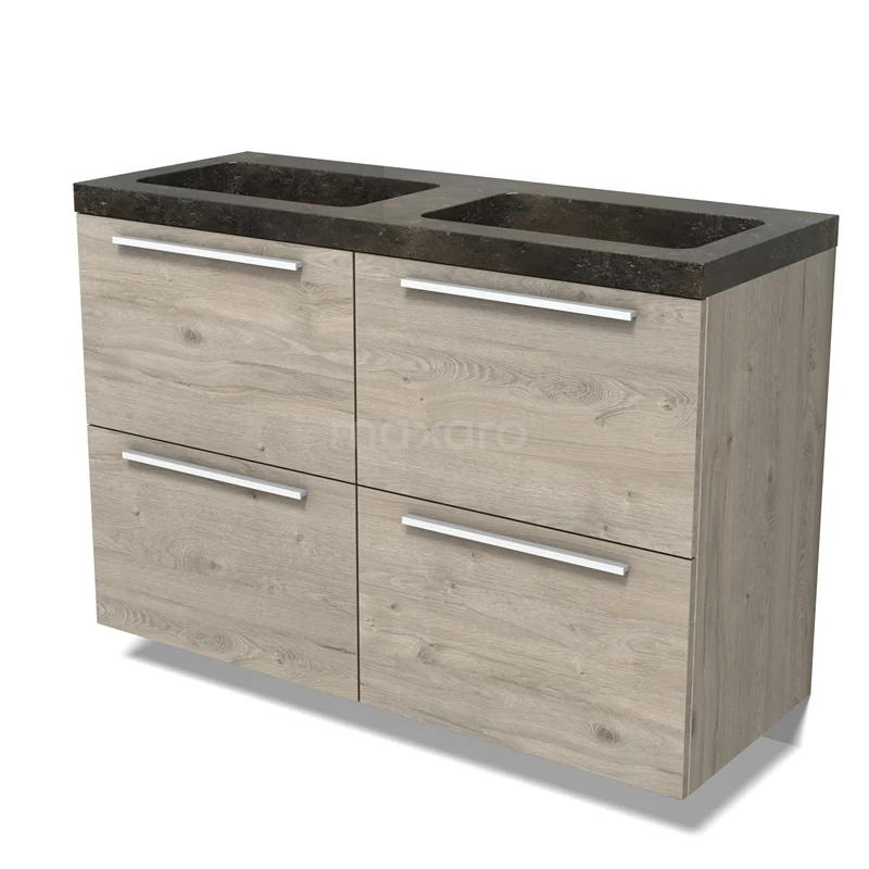 Modulo Vanity units with basin | 120 cm Light grey oak Flat front Natural stone 4 high drawers BMW14-00732