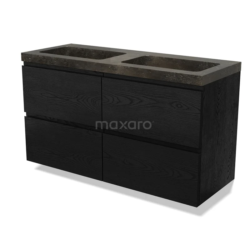 Modulo Vanity units with basin | 120 cm Black oak Handle-less front Natural stone 4 drawers BMW18-01193