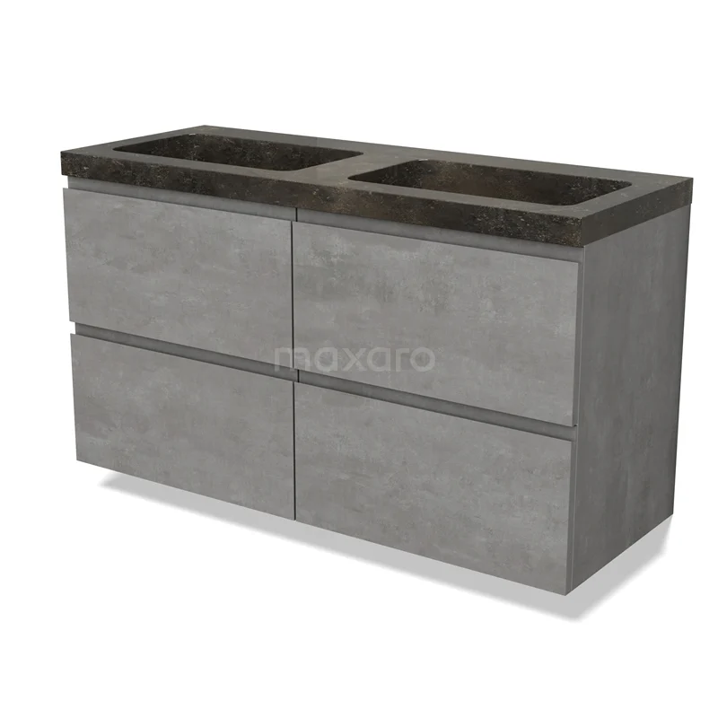 Modulo Vanity units with basin | 120 cm Light grey concrete Handle-less front Natural stone 4 drawers BMW18-01195