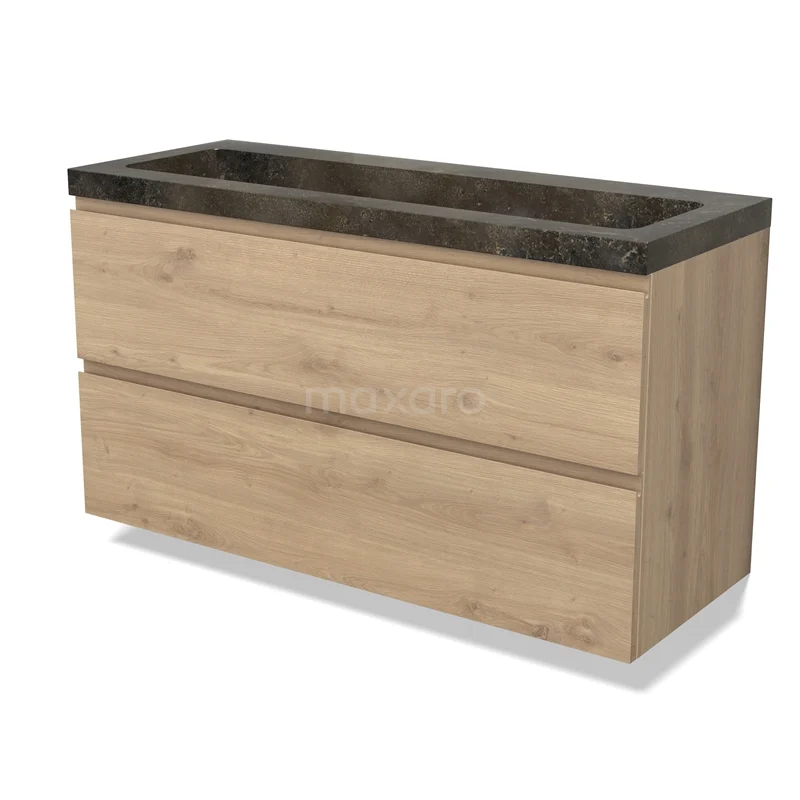 Modulo Vanity units with basin | 120 cm Light brown oak Handle-less front Natural stone 2 Stacked drawers BMW17-04896