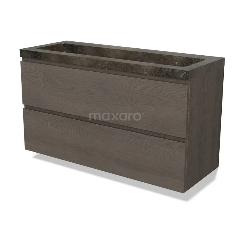 Modulo Vanity units with basin | 120 cm Dark brown oak Handle-less front Natural stone 2 Stacked drawers BMW17-04898