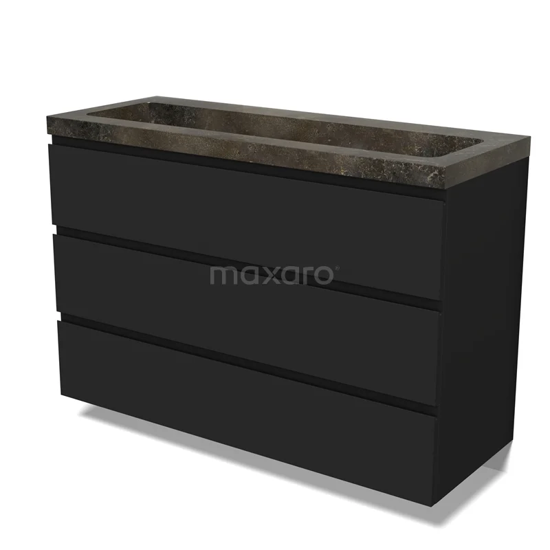 Modulo Vanity units with basin | 120 cm Matte black Handle-less front Natural stone 3 drawers BMW19-02782