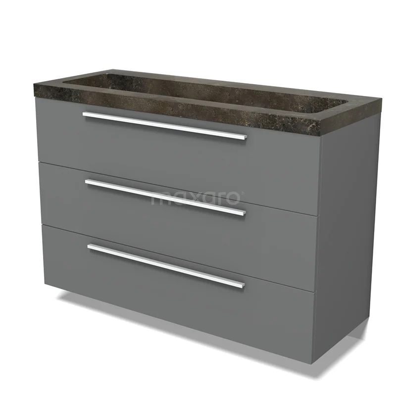 Modulo Vanity units with basin | 120 cm Mid grey Flat front Natural stone 3 drawers BMW19-02783