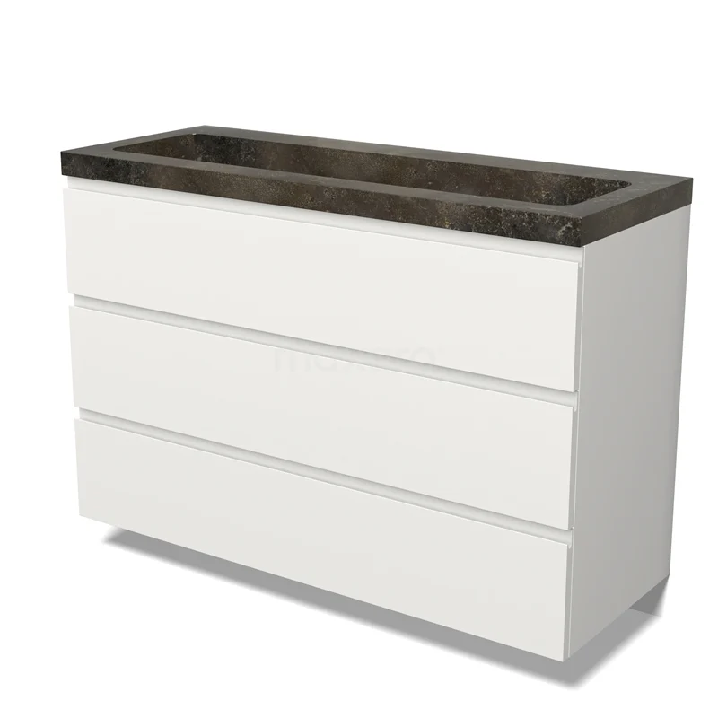 Modulo Vanity units with basin | 120 cm Matte white Handle-less front Natural stone 3 drawers BMW19-02791