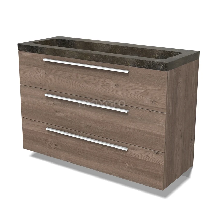 Modulo Vanity units with basin | 120 cm Mid brown oak Flat front Natural stone 3 drawers BMW19-02801