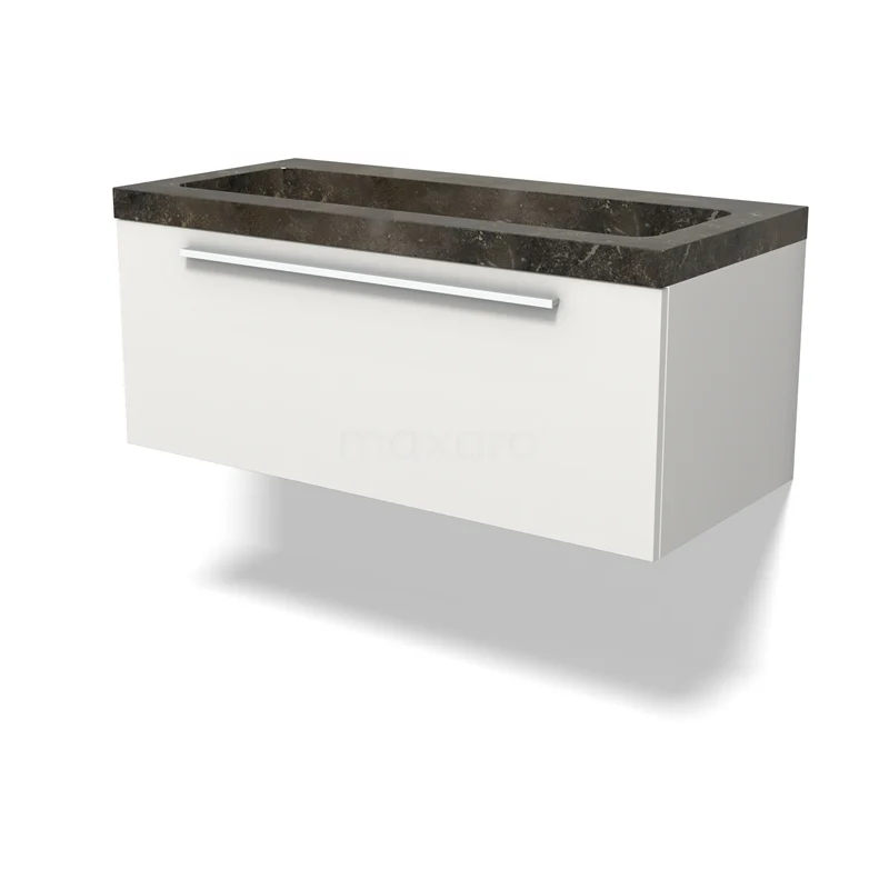 Modulo Vanity units with basin | 100 cm Matte white Flat front Natural stone 1 drawer BMW11-04654