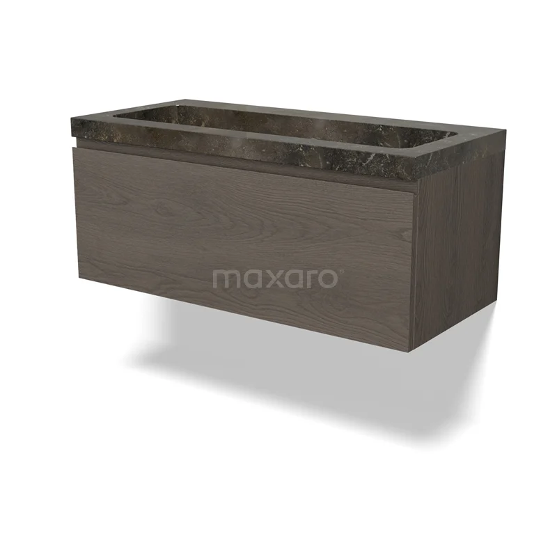 Modulo Vanity units with basin | 100 cm Dark brown oak Handle-less front Natural stone 1 drawer BMW11-04684