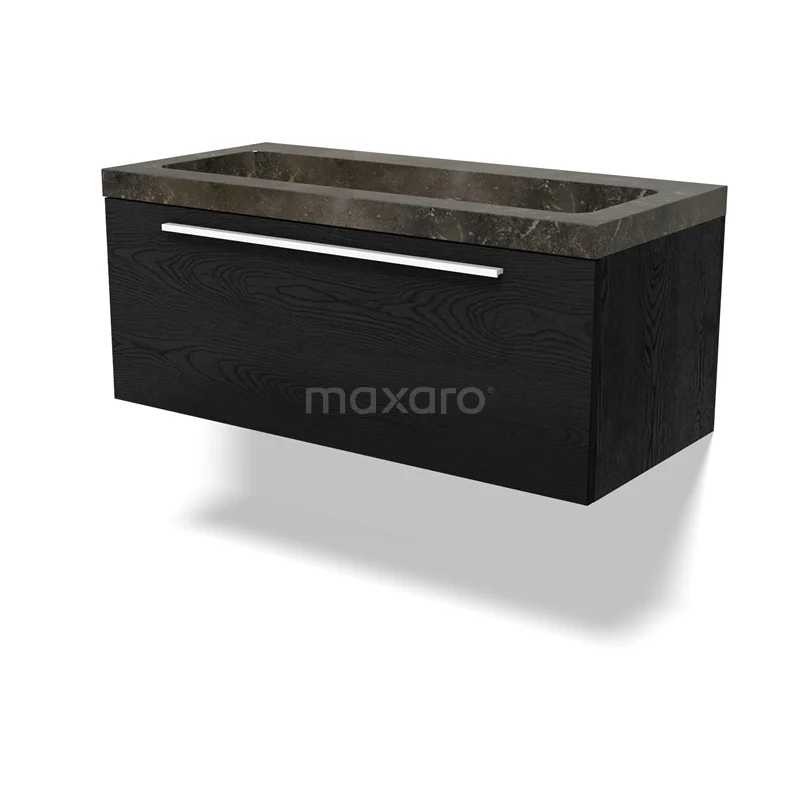 Modulo Vanity units with basin | 100 cm Black oak Flat front Natural stone 1 drawer BMW11-04689