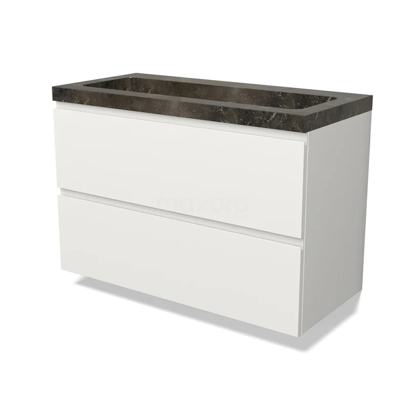 Modulo Vanity units with basin | 100 cm Matte white Handle-less front Natural stone 2 Stacked drawers BMW17-04844