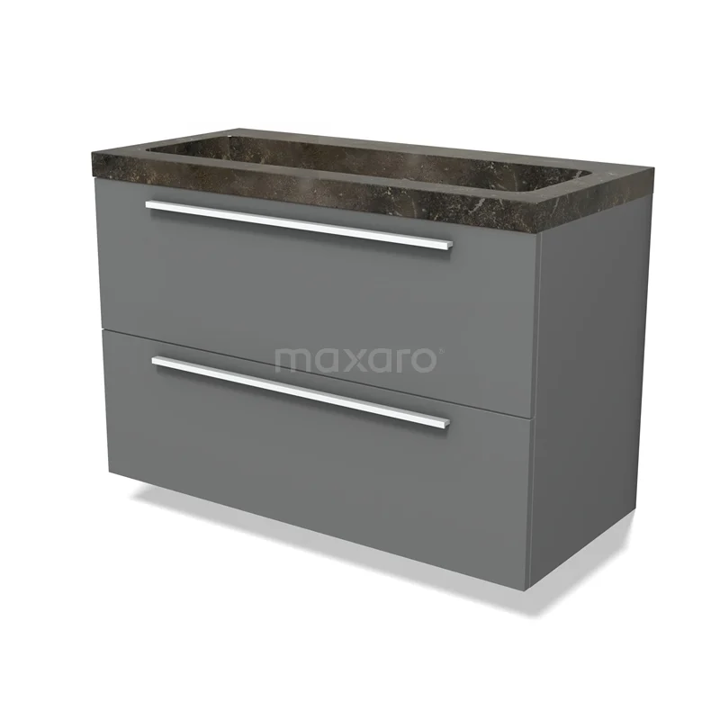 Modulo Vanity units with basin | 100 cm Mid grey Flat front Natural stone 2 Stacked drawers BMW17-04845