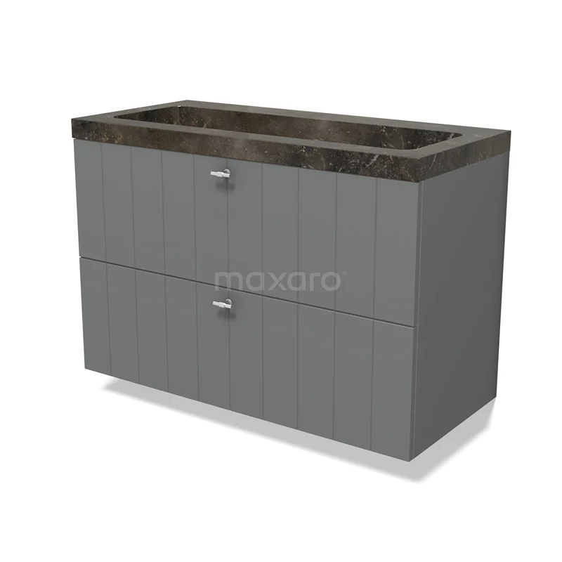 Modulo Vanity units with basin | 100 cm Mid grey Slat front Natural stone 2 Stacked drawers BMW17-04846