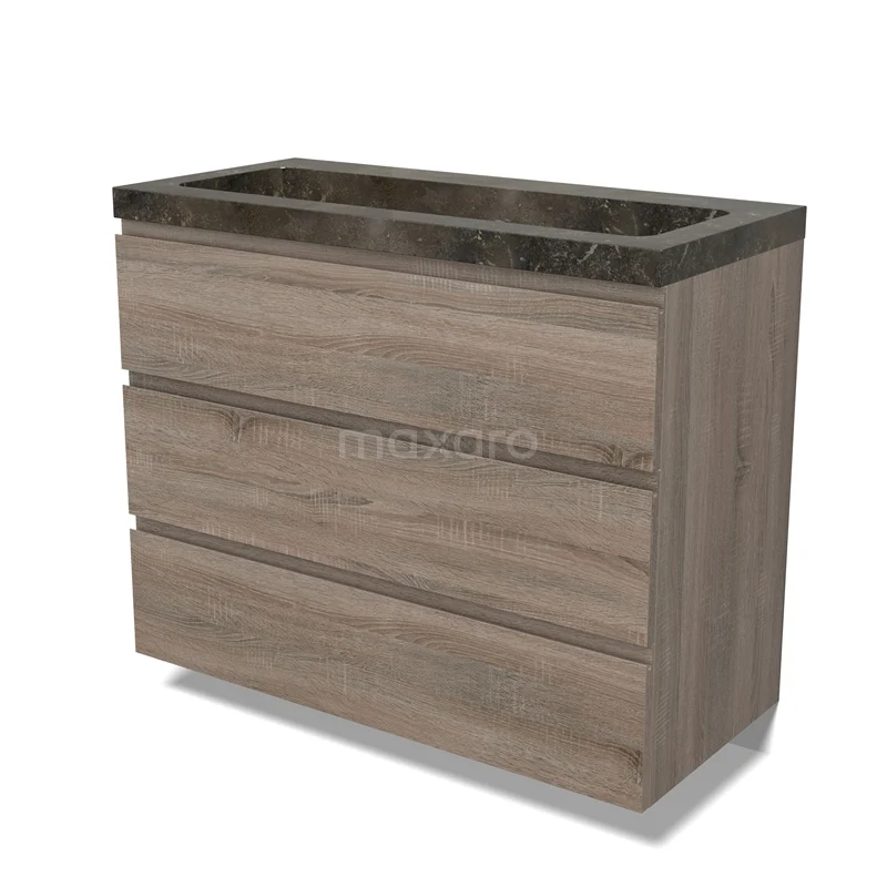 Modulo Vanity units with basin | 100 cm Oak Handle-less front Natural stone 3 drawers BMW19-02768