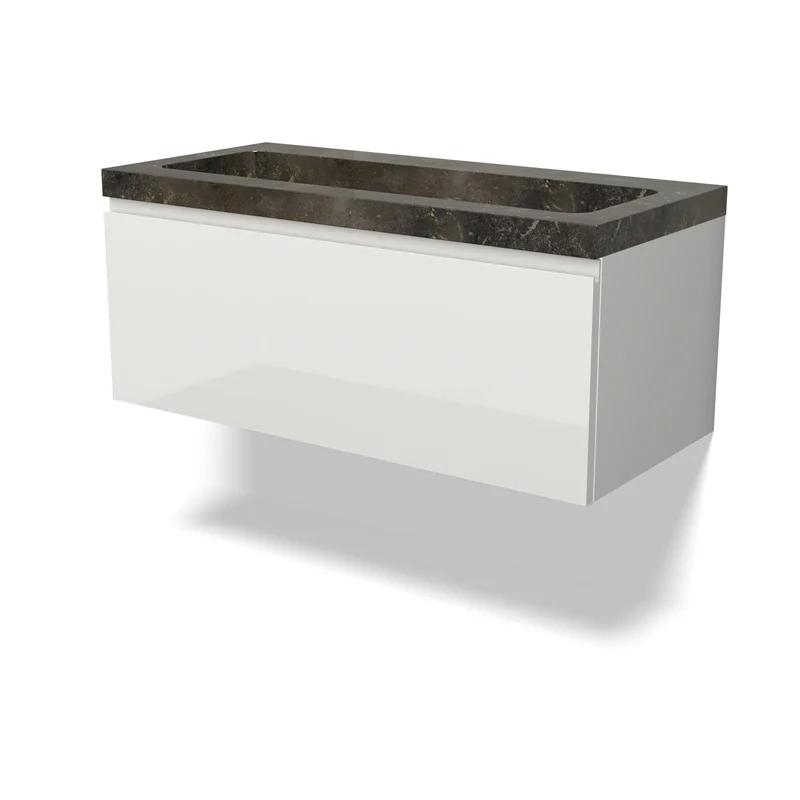 Modulo Vanity units with basin | 100 cm High-gloss white Handle-less front Natural stone 1 drawer BMW11-04653