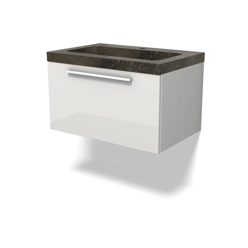 Modulo Vanity units with basin | 70 cm High-gloss white Flat front Natural stone 1 drawer BMW11-04620