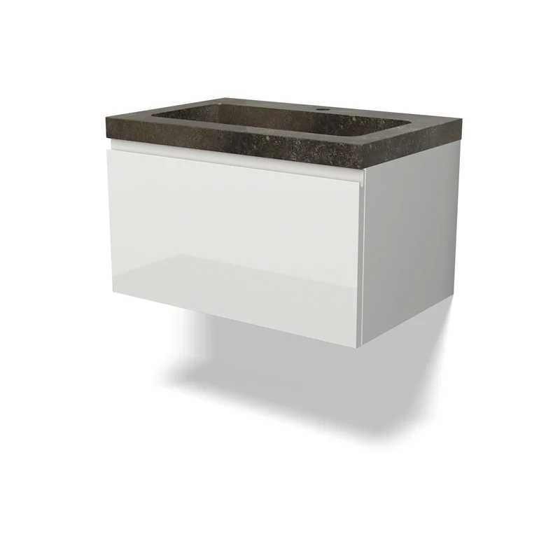 Modulo Vanity units with basin | 70 cm High-gloss white Handle-less front Natural stone 1 drawer BMW11-04622