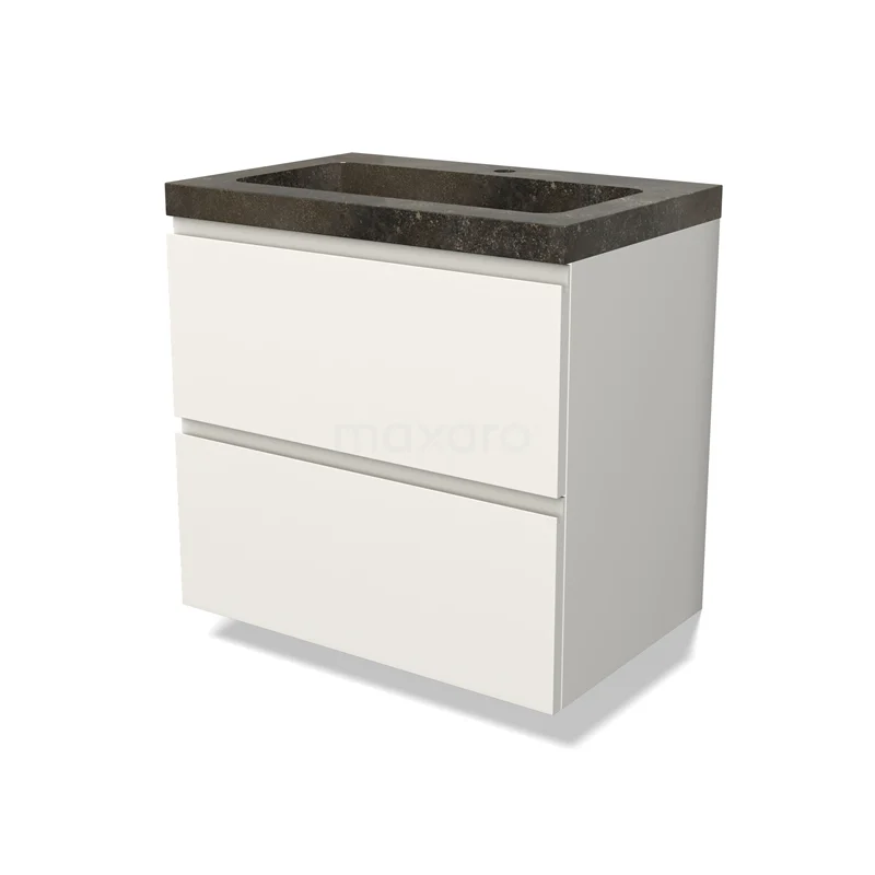 Modulo Vanity units with basin | 70 cm Matte white Handle-less front Natural stone 2 Stacked drawers BMW17-04793