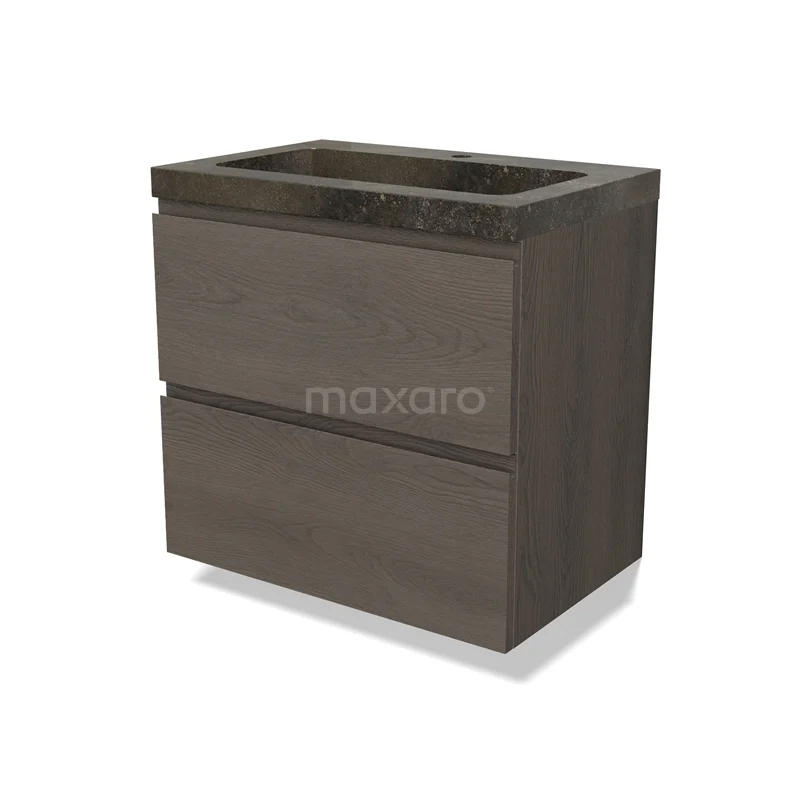 Modulo Vanity units with basin | 70 cm Dark brown oak Handle-less front Natural stone 2 Stacked drawers BMW17-04818
