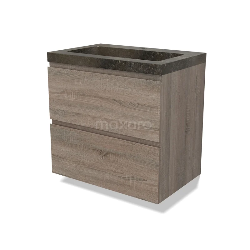 Modulo Vanity units with basin | 70 cm Oak Handle-less front Natural stone 2 Stacked drawers BMW17-04819