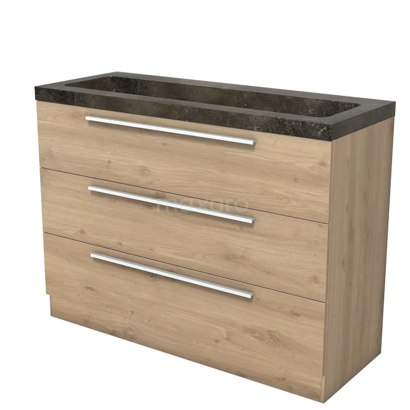 Modulo Vanity units with basin | 120 cm Light brown oak Handle-less front Natural stone 3 standing drawers BMW19S-00635