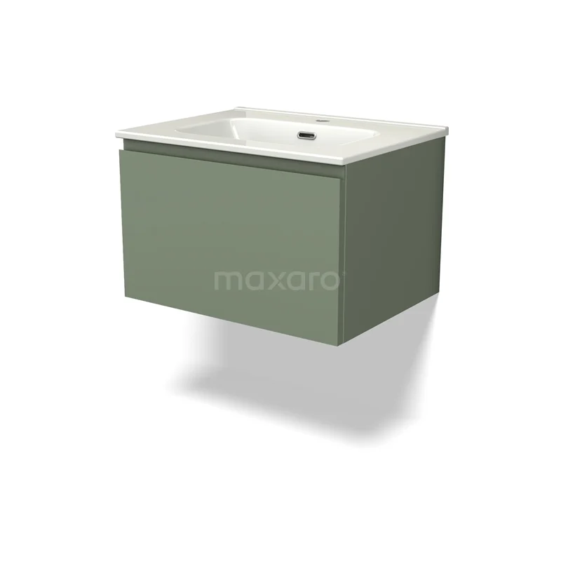 Modulo Vanity units with basin | 60 cm Sage green Handle-less front Ceramic 1 drawer BMW11-03944